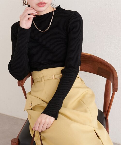 natural couture(ナチュラルクチュール)の「ダイヤ柄プチハイリブニット(ニット/セーター・レディース・オレンジ/イエロー/サックスブルー/ブラック/オフホワイト・FREE)」の19枚目の写真