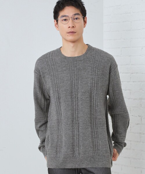 THE SHOP TK （ザ ショップ ティーケー ）の「【優しい肌触り】カシミヤタッチ チェックニット　洗濯機OK（ニット/セーター・メンズ・グリーン系/ベビーピンク/オフホワイト/グレー・02/03/04）」の2枚目の写真