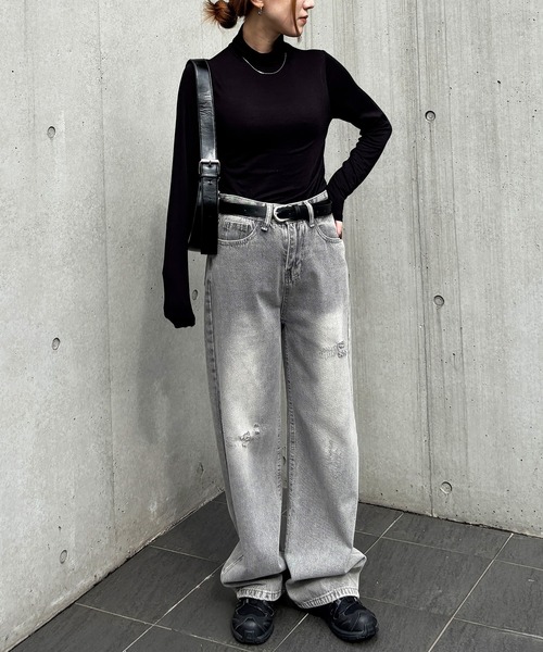 ISOOK（アイスー）の「【ISOOK / アイスー】ベーシックタートルネック / ハイネック 長袖 カットソー インナー Tシャツ シンプルトップス 白 黒 無地 ホワイト ブラック（Tシャツ/カットソー・レディース・ブラック/ホワイト・FREE）」の7枚目の写真