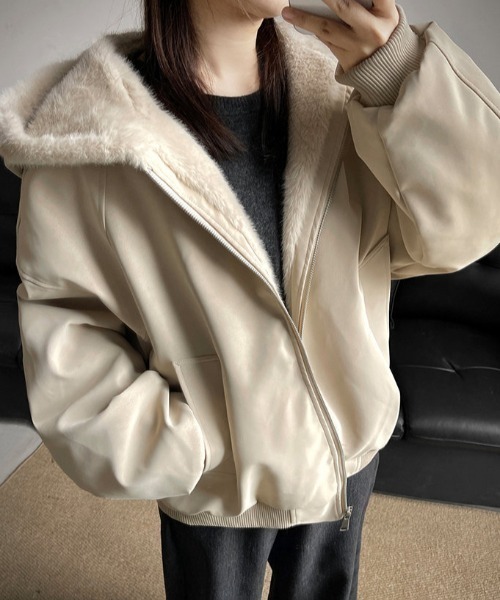 B.R.U（ブル）の「フェイクレザーフーディーブルゾン（ブルゾン・メンズ・ベージュ/ブラック系その他・FREE）」の20枚目の写真