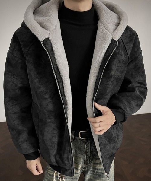 B.R.U（ブル）の「フェイクレザーフーディーブルゾン（ブルゾン・メンズ・ベージュ/ブラック系その他・FREE）」の3枚目の写真