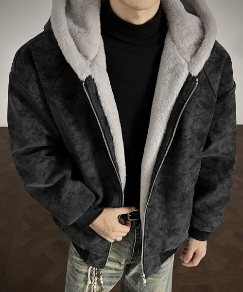 B.R.U（ブル）の「フェイクレザーフーディーブルゾン（ブルゾン・メンズ・ベージュ/ブラック系その他・FREE）」の4枚目の写真