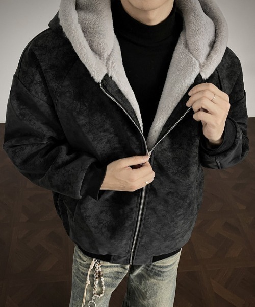 B.R.U（ブル）の「フェイクレザーフーディーブルゾン（ブルゾン・メンズ・ベージュ/ブラック系その他・FREE）」の11枚目の写真