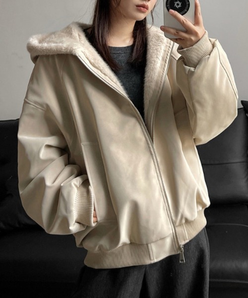 B.R.U（ブル）の「フェイクレザーフーディーブルゾン（ブルゾン・メンズ・ベージュ/ブラック系その他・FREE）」の22枚目の写真