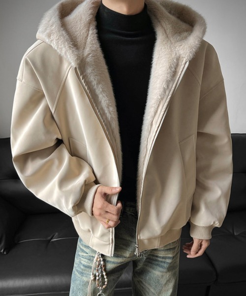 B.R.U（ブル）の「フェイクレザーフーディーブルゾン（ブルゾン・メンズ・ベージュ/ブラック系その他・FREE）」の18枚目の写真