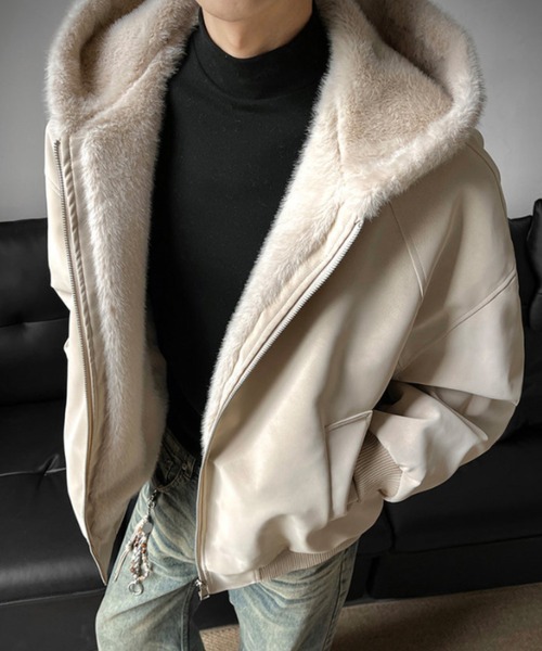 B.R.U（ブル）の「フェイクレザーフーディーブルゾン（ブルゾン・メンズ・ベージュ/ブラック系その他・FREE）」の15枚目の写真