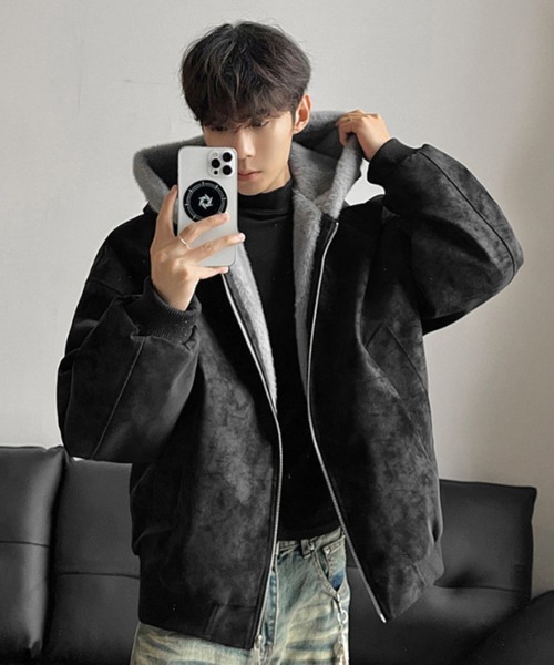 B.R.U（ブル）の「フェイクレザーフーディーブルゾン（ブルゾン・メンズ・ベージュ/ブラック系その他・FREE）」の5枚目の写真