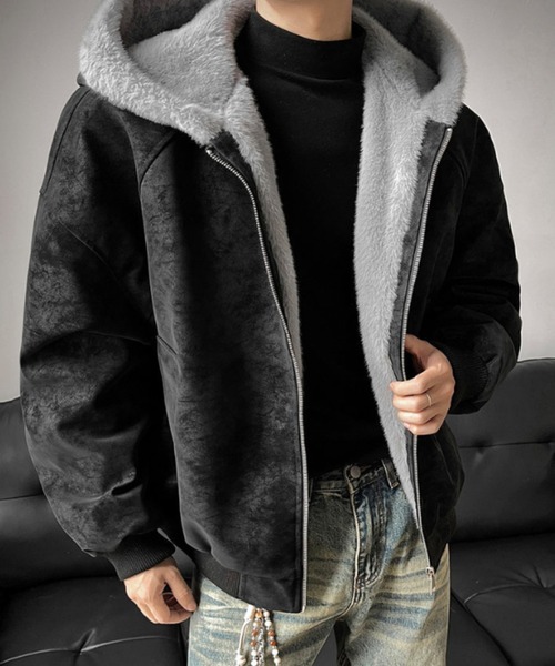 B.R.U（ブル）の「フェイクレザーフーディーブルゾン（ブルゾン・メンズ・ベージュ/ブラック系その他・FREE）」の7枚目の写真