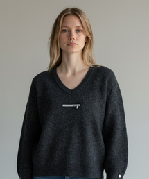 Muted Zip V-Neck Knit (Charcoal)