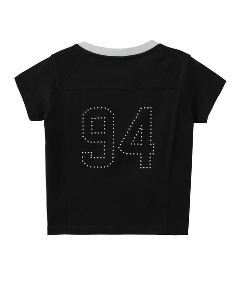 X-girl（エックスガール）の「STUDDED NUMBER S/S BABY TEE（Tシャツ/カットソー・レディース・ブラック/ホワイト/ライトグリーン・S/M）」の4枚目の写真