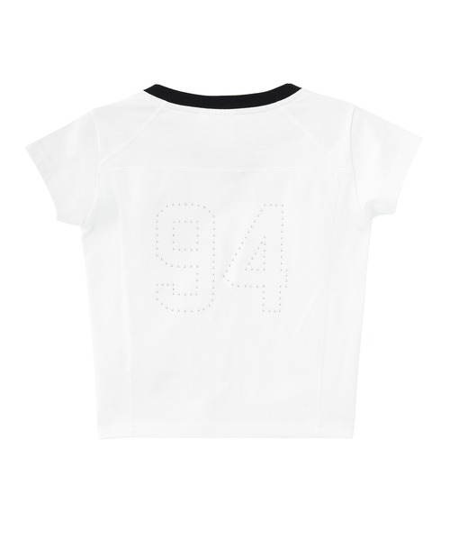 X-girl（エックスガール）の「STUDDED NUMBER S/S BABY TEE（Tシャツ/カットソー・レディース・ブラック/ホワイト/ライトグリーン・S/M）」の5枚目の写真