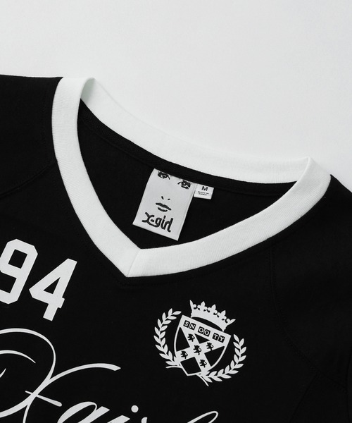 X-girl（エックスガール）の「STUDDED NUMBER S/S BABY TEE（Tシャツ/カットソー・レディース・ブラック/ホワイト/ライトグリーン・S/M）」の7枚目の写真