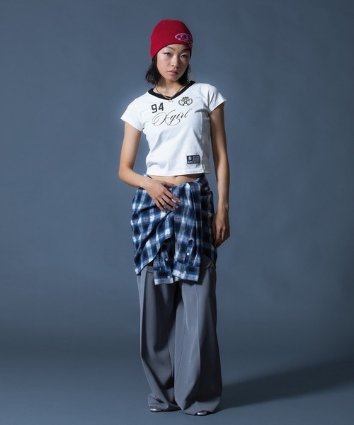 X-girl（エックスガール）の「STUDDED NUMBER S/S BABY TEE（Tシャツ/カットソー・レディース・ブラック/ホワイト/ライトグリーン・S/M）」の16枚目の写真