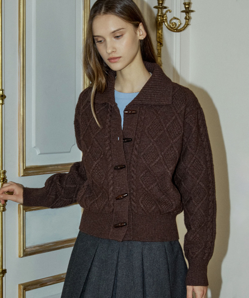NONLOCAL(ノンローカル)の「Toggle Button Wool Blend Knit Cardigan - Brown(カーディガン/ボレロ・レディース・その他・FREE)」の1枚目の写真