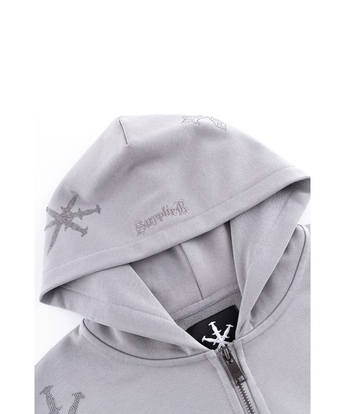 UNKNOWN LONDON(アンノウン・ロンドン)の「ジップフーディ|Dagger Cross Rhinestone Zip Hoodie|Unknown London(パーカー・メンズ・ブラック/グレー・MEDIUM/SMALL/X-LARGE/LARGE)」の4枚目の写真