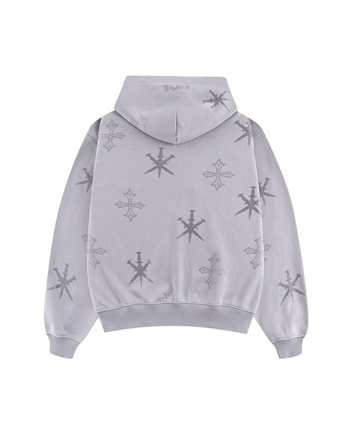 UNKNOWN LONDON(アンノウン・ロンドン)の「ジップフーディ|Dagger Cross Rhinestone Zip Hoodie|Unknown London(パーカー・メンズ・ブラック/グレー・MEDIUM/SMALL/X-LARGE/LARGE)」の3枚目の写真