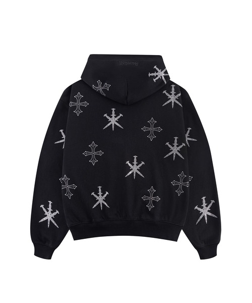 UNKNOWN LONDON(アンノウン・ロンドン)の「ジップフーディ|Dagger Cross Rhinestone Zip Hoodie|Unknown London(パーカー・メンズ・ブラック/グレー・MEDIUM/SMALL/X-LARGE/LARGE)」の10枚目の写真