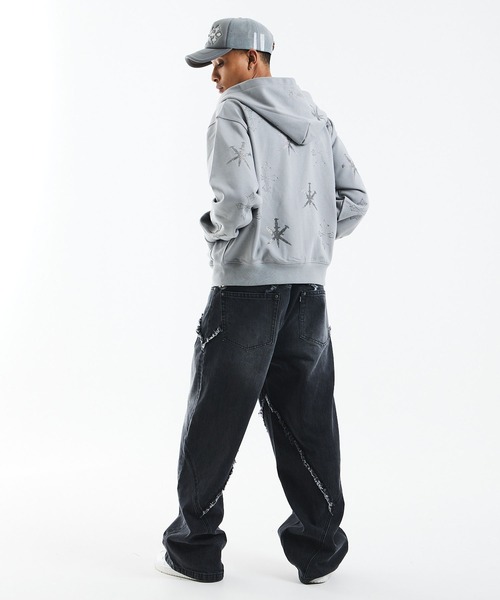 UNKNOWN LONDON(アンノウン・ロンドン)の「ジップフーディ|Dagger Cross Rhinestone Zip Hoodie|Unknown London(パーカー・メンズ・ブラック/グレー・MEDIUM/SMALL/X-LARGE/LARGE)」の20枚目の写真