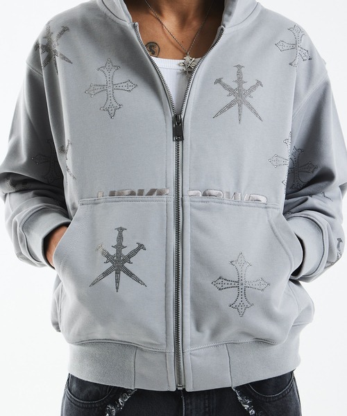 UNKNOWN LONDON(アンノウン・ロンドン)の「ジップフーディ|Dagger Cross Rhinestone Zip Hoodie|Unknown London(パーカー・メンズ・ブラック/グレー・MEDIUM/SMALL/X-LARGE/LARGE)」の21枚目の写真
