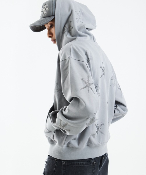 UNKNOWN LONDON(アンノウン・ロンドン)の「ジップフーディ|Dagger Cross Rhinestone Zip Hoodie|Unknown London(パーカー・メンズ・ブラック/グレー・MEDIUM/SMALL/X-LARGE/LARGE)」の22枚目の写真