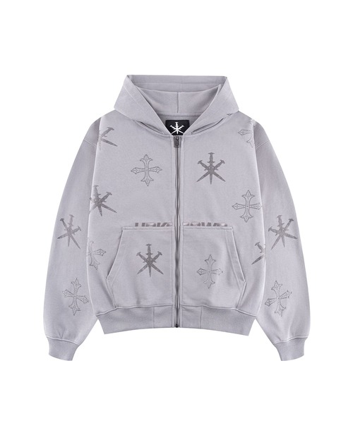 UNKNOWN LONDON(アンノウン・ロンドン)の「ジップフーディ|Dagger Cross Rhinestone Zip Hoodie|Unknown London(パーカー・メンズ・ブラック/グレー・MEDIUM/SMALL/X-LARGE/LARGE)」の17枚目の写真