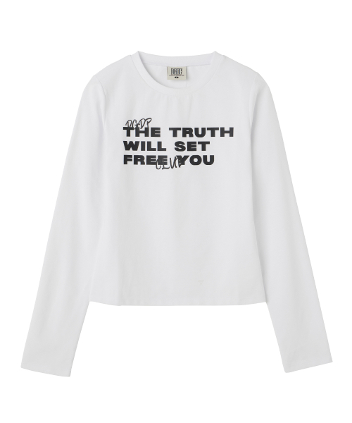 DANGLEDROP(ダングルドロップ)の「DGDP FREE YOU セミクロップロングスリーブホワイト(Tシャツ/カットソー・レディース・その他・FREE)」の2枚目の写真