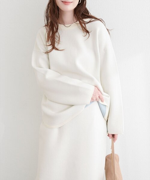 natural couture(ナチュラルクチュール)の「Wフェイス裾口ラウンドニットプルオーバー(ニット/セーター・レディース・イエロー/ピンク/チャコールグレー/オフホワイト・FREE)」の12枚目の写真