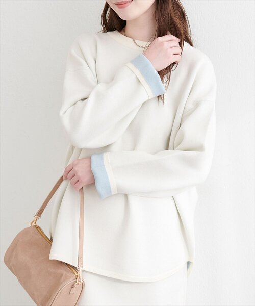 natural couture(ナチュラルクチュール)の「Wフェイス裾口ラウンドニットプルオーバー(ニット/セーター・レディース・イエロー/ピンク/チャコールグレー/オフホワイト・FREE)」の13枚目の写真