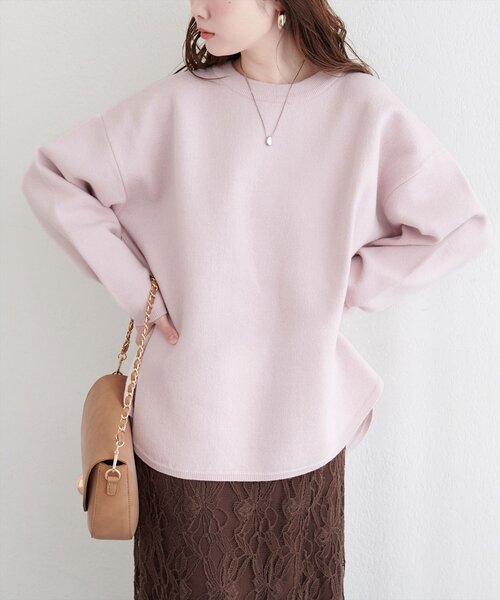 natural couture(ナチュラルクチュール)の「Wフェイス裾口ラウンドニットプルオーバー(ニット/セーター・レディース・イエロー/ピンク/チャコールグレー/オフホワイト・FREE)」の6枚目の写真