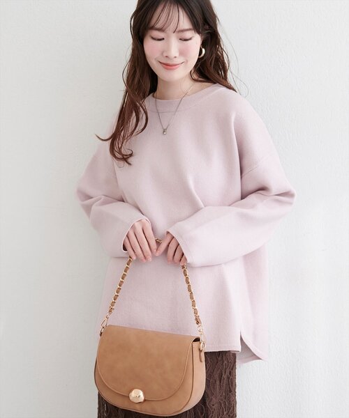 natural couture(ナチュラルクチュール)の「Wフェイス裾口ラウンドニットプルオーバー(ニット/セーター・レディース・イエロー/ピンク/チャコールグレー/オフホワイト・FREE)」の7枚目の写真