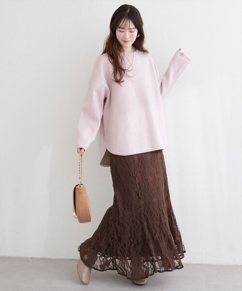 natural couture(ナチュラルクチュール)の「Wフェイス裾口ラウンドニットプルオーバー(ニット/セーター・レディース・イエロー/ピンク/チャコールグレー/オフホワイト・FREE)」の8枚目の写真