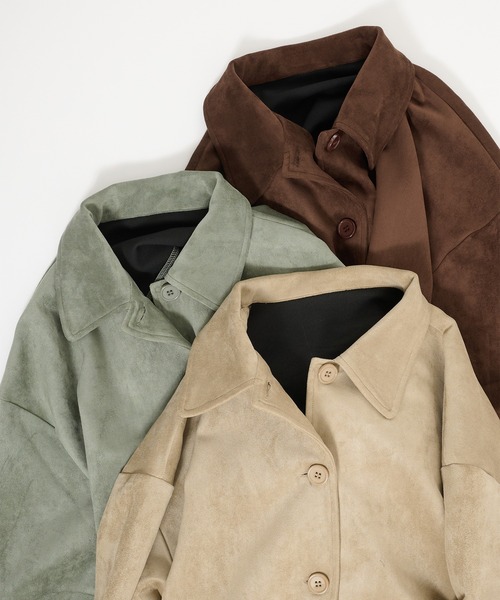 Perushu(ペルーシュ)の「Faux Suede Over Shirt Jacket / フェイクスウェードオーバーシャツジャケット(カバーオール・レディース・ベージュ/ライトグリーン/ブラウン・SMALL/MEDIUM)」の20枚目の写真