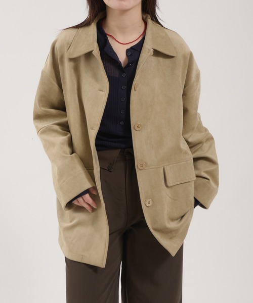 ベージュ ウール オーバーサイズジャケット Faux Suede Over Shirt Jacket / フェイクスウェードオーバーシャツ