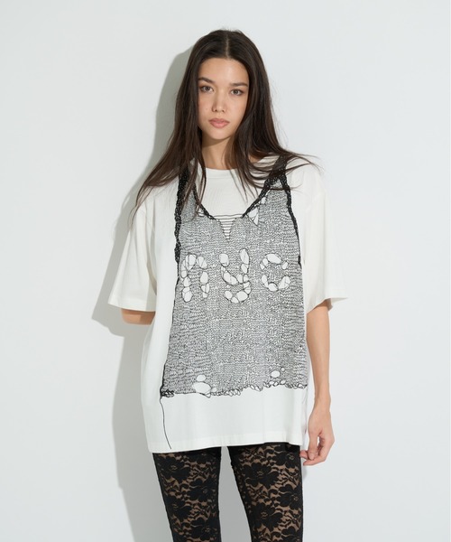 anna sui nyc（アナ スイ エヌ ワイ シー）の「トロンプルイユプリントビッグTシャツ（Tシャツ/カットソー・レディース・ピンク/ホワイト/ブラック・FREE）」の2枚目の写真