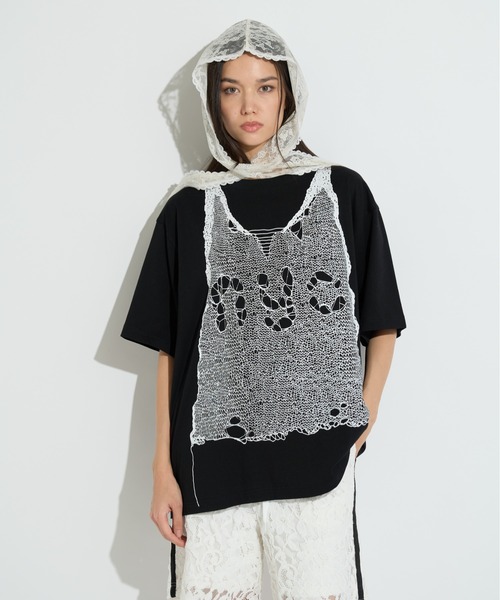 anna sui nyc（アナ スイ エヌ ワイ シー）の「トロンプルイユプリントビッグTシャツ（Tシャツ/カットソー・レディース・ピンク/ホワイト/ブラック・FREE）」の12枚目の写真