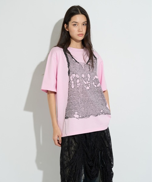anna sui nyc（アナ スイ エヌ ワイ シー）の「トロンプルイユプリントビッグTシャツ（Tシャツ/カットソー・レディース・ピンク/ホワイト/ブラック・FREE）」の18枚目の写真