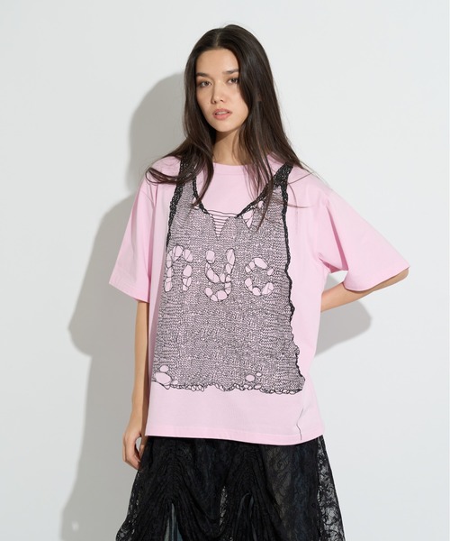 anna sui nyc（アナ スイ エヌ ワイ シー）の「トロンプルイユプリントビッグTシャツ（Tシャツ/カットソー・レディース・ピンク/ホワイト/ブラック・FREE）」の17枚目の写真
