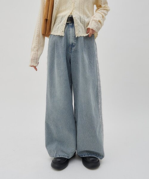 DISCOAT（ディスコート）の「【umm.】サイドレースデニムワイドパンツ《サイズ展開あり》（その他パンツ・レディース・ブルー・SMALL/MEDIUM/LARGE）」の2枚目の写真