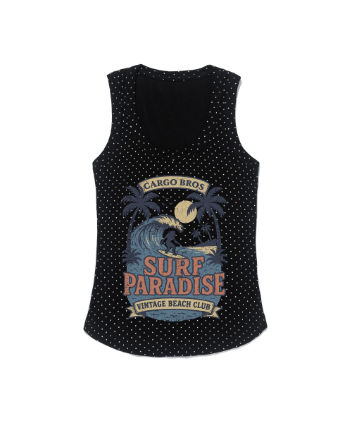 CARGOBROS FOR WOMAN(カーゴブロスフォーウィメン)の「カリフォルニアサマー フラッグ ノースリーブTシャツ (ブラック)(Tシャツ/カットソー・レディース・その他・FREE)」の6枚目の写真