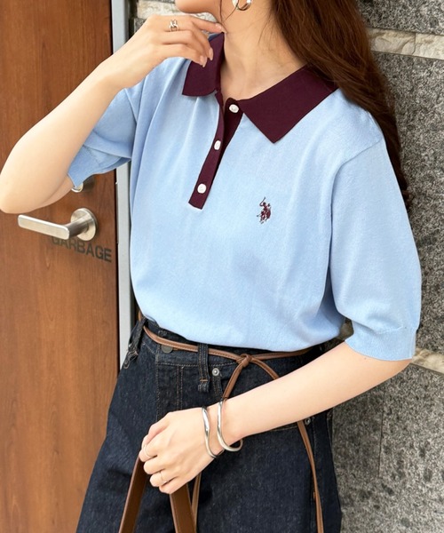 U.S. POLO ASSN.（ユーエスポロアッスン）の「【U.S. POLO ASSN.】接触冷感 バイカラーニットポロシャツ 半袖ワンポイントロゴPOLO（ポロシャツ・レディース・ホワイト/チャコールグレー/グレー/ブラウン/ネイビー系1/ネイビー/サックスブルー/ブラック・L/M）」の7枚目の写真
