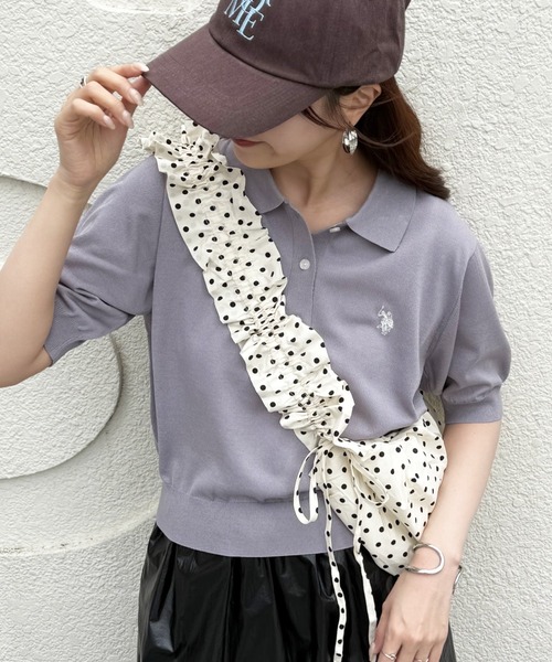 U.S. POLO ASSN.（ユーエスポロアッスン）の「【U.S. POLO ASSN.】接触冷感 バイカラーニットポロシャツ 半袖ワンポイントロゴPOLO（ポロシャツ・レディース・ホワイト/チャコールグレー/グレー/ブラウン/ネイビー系1/ネイビー/サックスブルー/ブラック・L/M）」の4枚目の写真