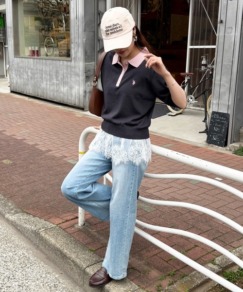 U.S. POLO ASSN.（ユーエスポロアッスン）の「【U.S. POLO ASSN.】接触冷感 バイカラーニットポロシャツ 半袖ワンポイントロゴPOLO（ポロシャツ・レディース・ホワイト/チャコールグレー/グレー/ブラウン/ネイビー系1/ネイビー/サックスブルー/ブラック・L/M）」の15枚目の写真