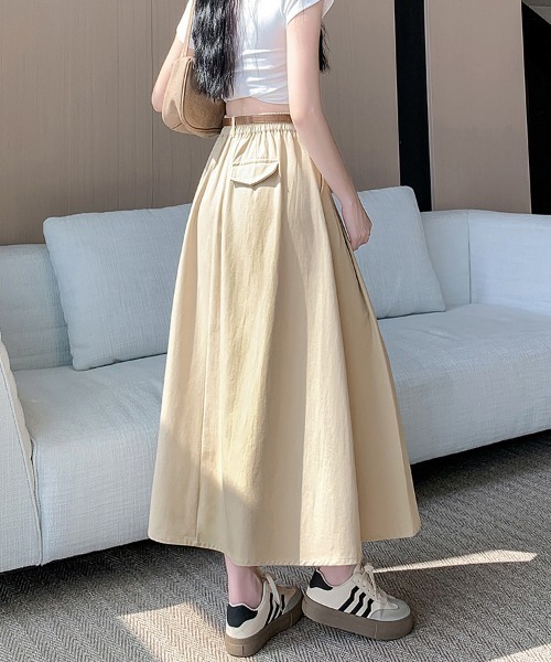 ONEP STAR(ワンピスター)の「プリーツ×ロング丈Aラインスカート(スカート・レディース・ブラック/ベージュ・SMALL/MEDIUM/LARGE/X-LARGE)」の6枚目の写真