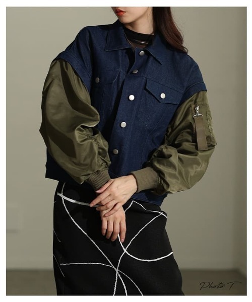 Sawa a la mode(サワアラモード)の「デニム×MA-1ドッキングGジャン(MA-1・レディース・ワンウォッシュ/ブラック・FREE)」の6枚目の写真