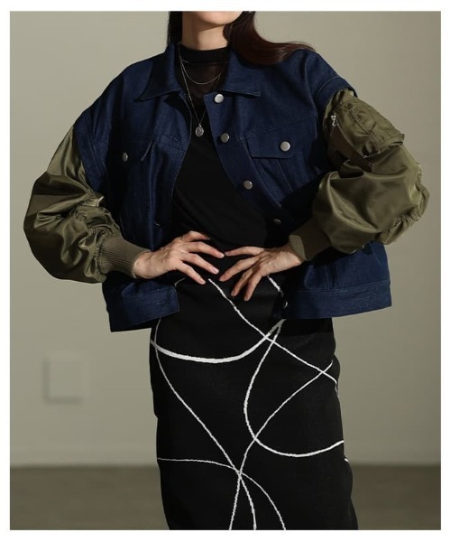 Sawa a la mode(サワアラモード)の「デニム×MA-1ドッキングGジャン(MA-1・レディース・ワンウォッシュ/ブラック・FREE)」の8枚目の写真