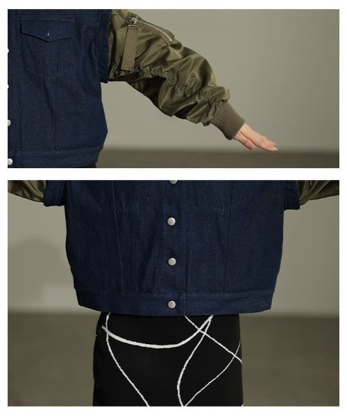 Sawa a la mode(サワアラモード)の「デニム×MA-1ドッキングGジャン(MA-1・レディース・ワンウォッシュ/ブラック・FREE)」の9枚目の写真