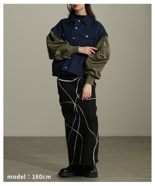Sawa a la mode(サワアラモード)の「デニム×MA-1ドッキングGジャン(MA-1・レディース・ワンウォッシュ/ブラック・FREE)」の11枚目の写真