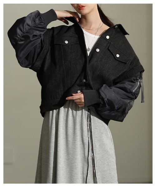 Sawa a la mode(サワアラモード)の「デニム×MA-1ドッキングGジャン(MA-1・レディース・ワンウォッシュ/ブラック・FREE)」の16枚目の写真