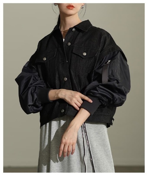 Sawa a la mode(サワアラモード)の「デニム×MA-1ドッキングGジャン(MA-1・レディース・ワンウォッシュ/ブラック・FREE)」の18枚目の写真