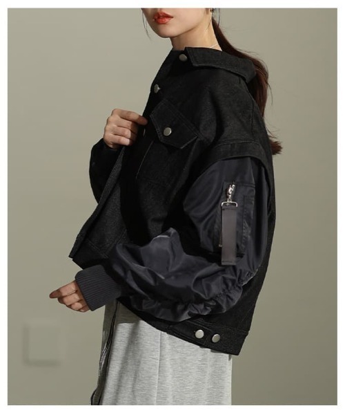 Sawa a la mode(サワアラモード)の「デニム×MA-1ドッキングGジャン(MA-1・レディース・ワンウォッシュ/ブラック・FREE)」の19枚目の写真